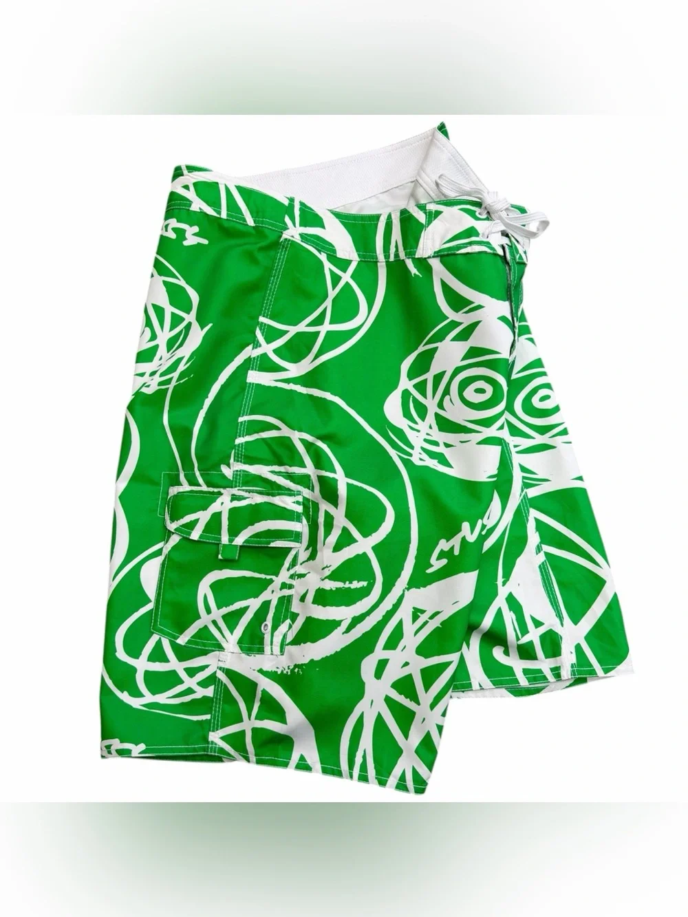 Vintage Stussy x Futura Green & White Atom Bomb Print Board Shorts Size 36